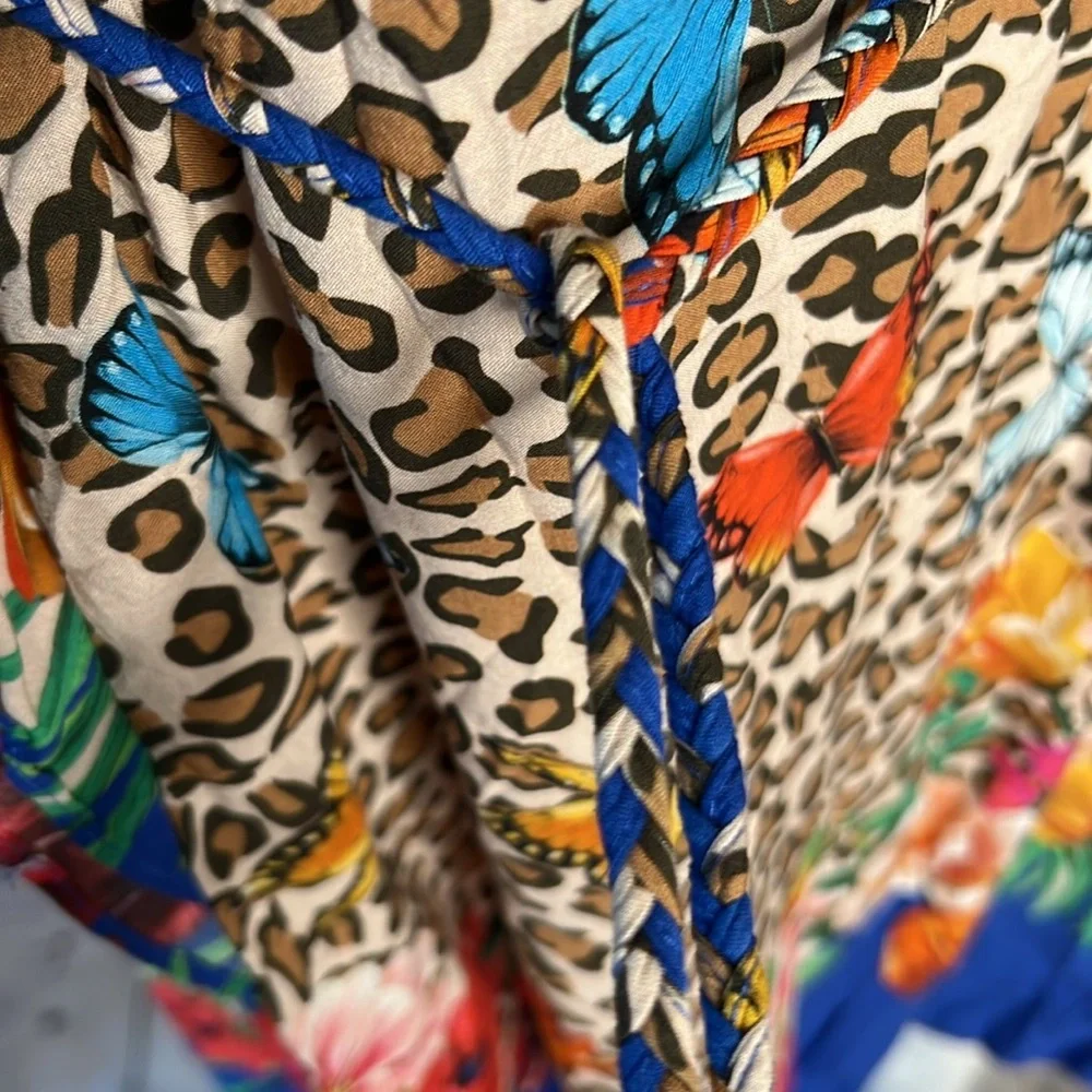 Johnny Was Fleur Kaftan Dress cover up with Braided Tie Large butterfly leopard - Picture 5 of 10